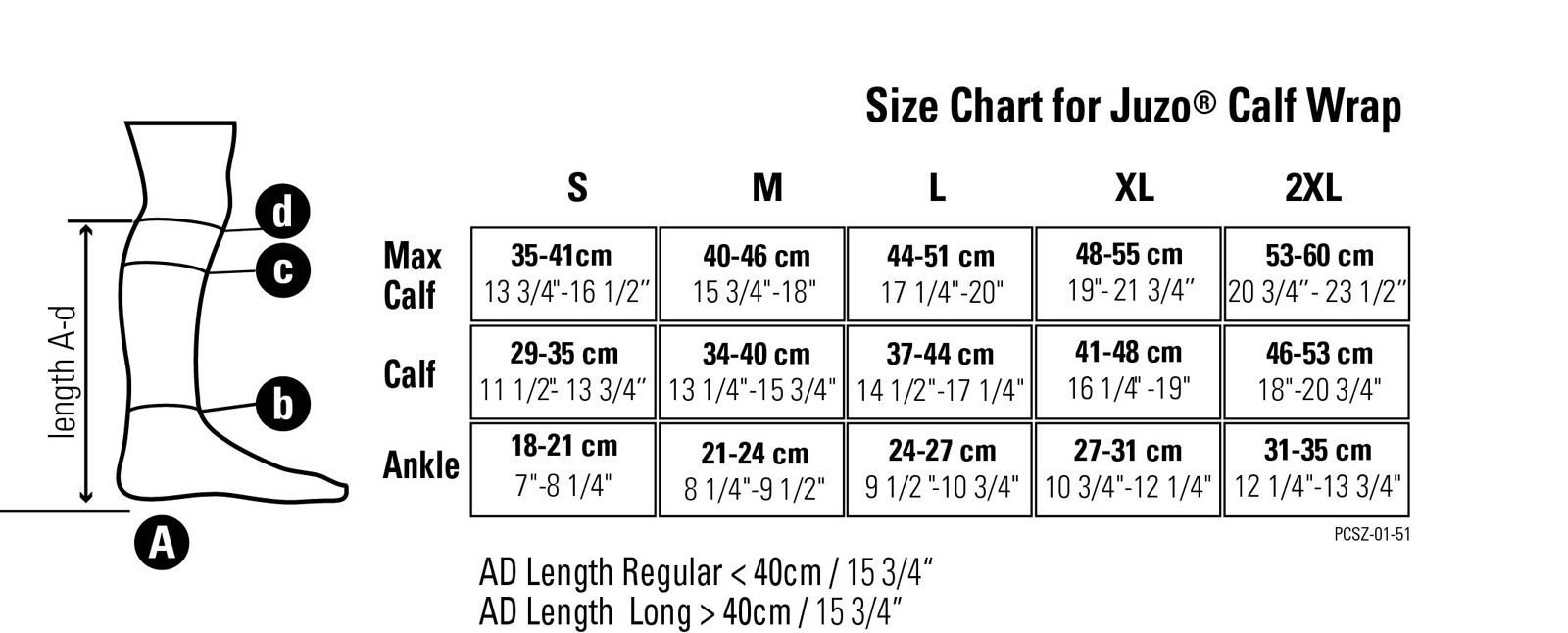 Juzo Compression Size Chart